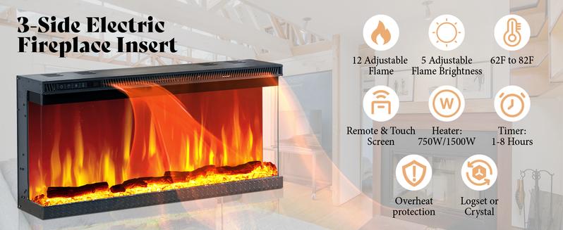 AMERLIFE Farmhouse LED Fireplace TV Stand with 3-Sided Glass Fireplace,70" Large Entertainment Center for TVs up to 80",Living Room/Christmas Gift/Best Gift Ideas