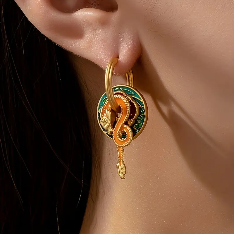 Elegant 18K Golden Plated Bronze Dragon Earrings with Retro Chinese Design - Versatile Matte Finish, Perfect for Parties And Gifts