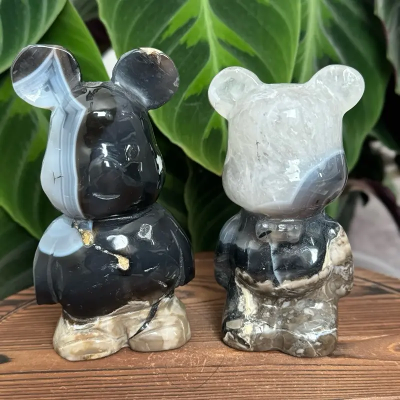 Volcano Agate Bears UV Reaction Crystal Figurines - Unique Decorative Collectibles for Home & Office