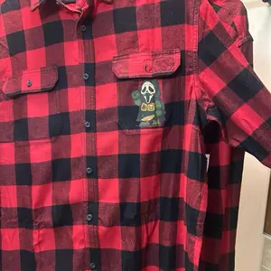 Combo Ghostface Flannel/Joggger Full Outfit with Black Joggers and Graphic Design Flannel Red and Black Plaid Shirt