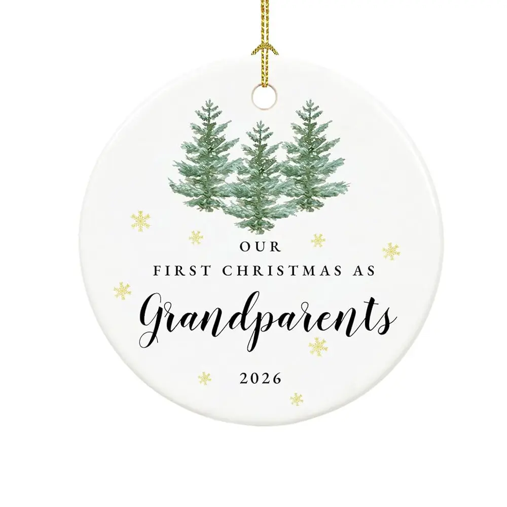 Our First Christmas as Grandparents 2026 Ceramic Ornament, Round Pine Tree Decoration, New Grandma and Grandpa Gift
