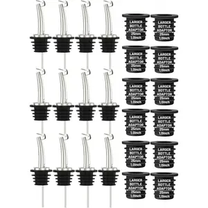 12-Pack Auto Flip Liquor Bottle Pourers with Adapters, Liquor Pour Spout Adapters set for for Large Olive Oil Bottles and Liquor Bottles - Up to 1 Inch/25mm Neck Converts Spout into Large Pour Spout