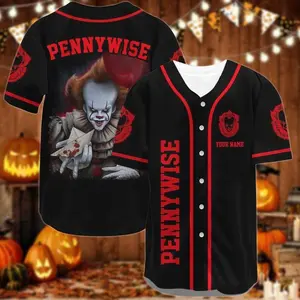 Pennywise Halloween Baseball Jersey | Movie Horror Graphic Tee | Unisex Spooky Shirt
