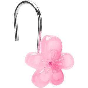 12Pcs Pink Glow In The Dark Flower Decorative Elegant Style Shower Curtain Hooks Hangers for Bathroom Decoration