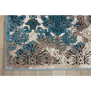 Decorative Soft Eastern Vibe Floral Motif Karma Theme Nourison Karma KRM05 Ivory/Blue Area Rug, 3'9" x 5'9"