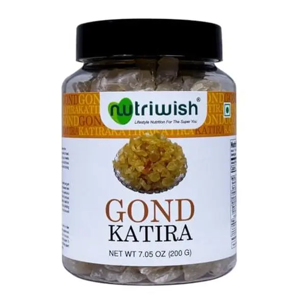 Nutriwish Gond Katira | Edible Tragacanth Gum | Pure & Natural Plant-Based Gond | Cooling & Nourishing | Vegan | For Drinks, Falooda & Desserts | 7 oz - Health Food