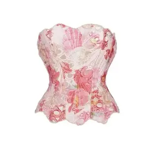 Vintage Corset Top for Women| European Court-Style Irregular Lace Bustier – Printed Shapewear with Double Boning