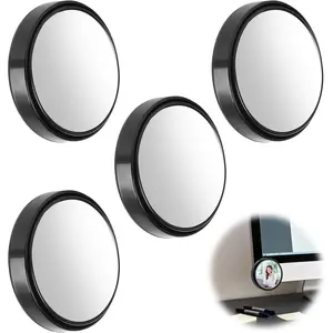 4PCS Office Cubicle Mirrors 2.24 Inch Adjustable Monitor Mirror to See Behind You Rear View Computer Monitor Desk Mirrors Small Stick-on Removable Mirror (Black)