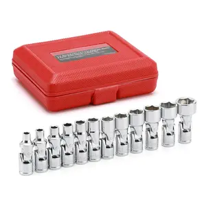 12PCS 1/4" Drive Universal Flex Socket Set, Metric, 5mm to 15mm, 6-Point, CR-V, Swivel Head, 360 Degree Access Wrench Hand Tools