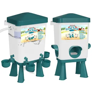 Chicken Feeder, Chicken Waterer with Float Controlled, Automatic Poultry Feeder and Waterer Set, Large Capacity, Chicken Coop Accessories, 3 Gallon, Blue