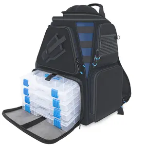 Water Resistant Fishing Backpack Kit - Includes 4 3600 Trays, Rain Cover, Pliers Holder, Sun Glasses Compartment - Reaction Tackle