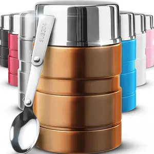 Stainless Steel Thermo For Hot  17OZ with Folding Spoon, Vacuum Insulated  Container, Soup Thermo with Wide Mouth, Insulated  Jar for Hot & Cold ,