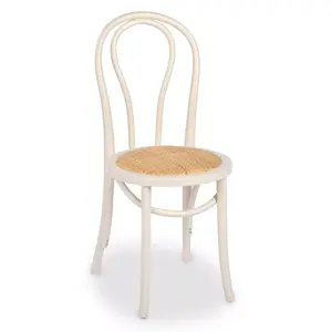 White Wood and Rattan Bistro Chair, Dining Chair, Accent Chair, Durable, Woven Chair, Farmhouse