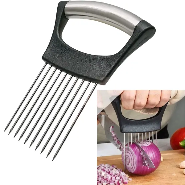 Stainless Steel Onion Holder for Slicing, Onion Cutter for Slicing and Storage of Onions, Tomatoes, Avocados, Eggs and Other Vegetables, Kitchen Utensils Lightweight Sturdy
