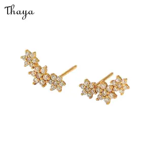 Thaya 925 Silver Geometric Floral Stud Earrings