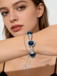 Aesthetic Star Crystal Bracelet Blue Galaxy Beaded Bracelet Trendy 2026 Women Jewelry Daily Wear Gift