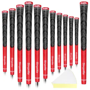 Singelila Red Hybrid Golf Grips 13-Piece Pack with 15 Tapes – Standard Size Half Rubber Half Cotton Cord – All-Weather Grip and Control – Golf Club Grips for Every Golfer golf accessories