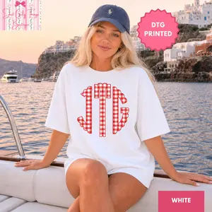 Red Gingham Custom Monogram Shirt ~ (Leave First Name Initial, Last Name Initial, Middle Name Initial in Notes at Checkout), Custom Name Shirt, Personalized Name Shirt, Custom Monogram Shirt, Preppy Summer Shirt, Monogrammed Shirt