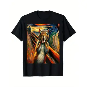 Funny Tee [Squirrel Lover Art Tee] Black Squirrel Lover Art Expressionist Scream Shirt - Casual Short Sleeved Men's Sports T-shirt
