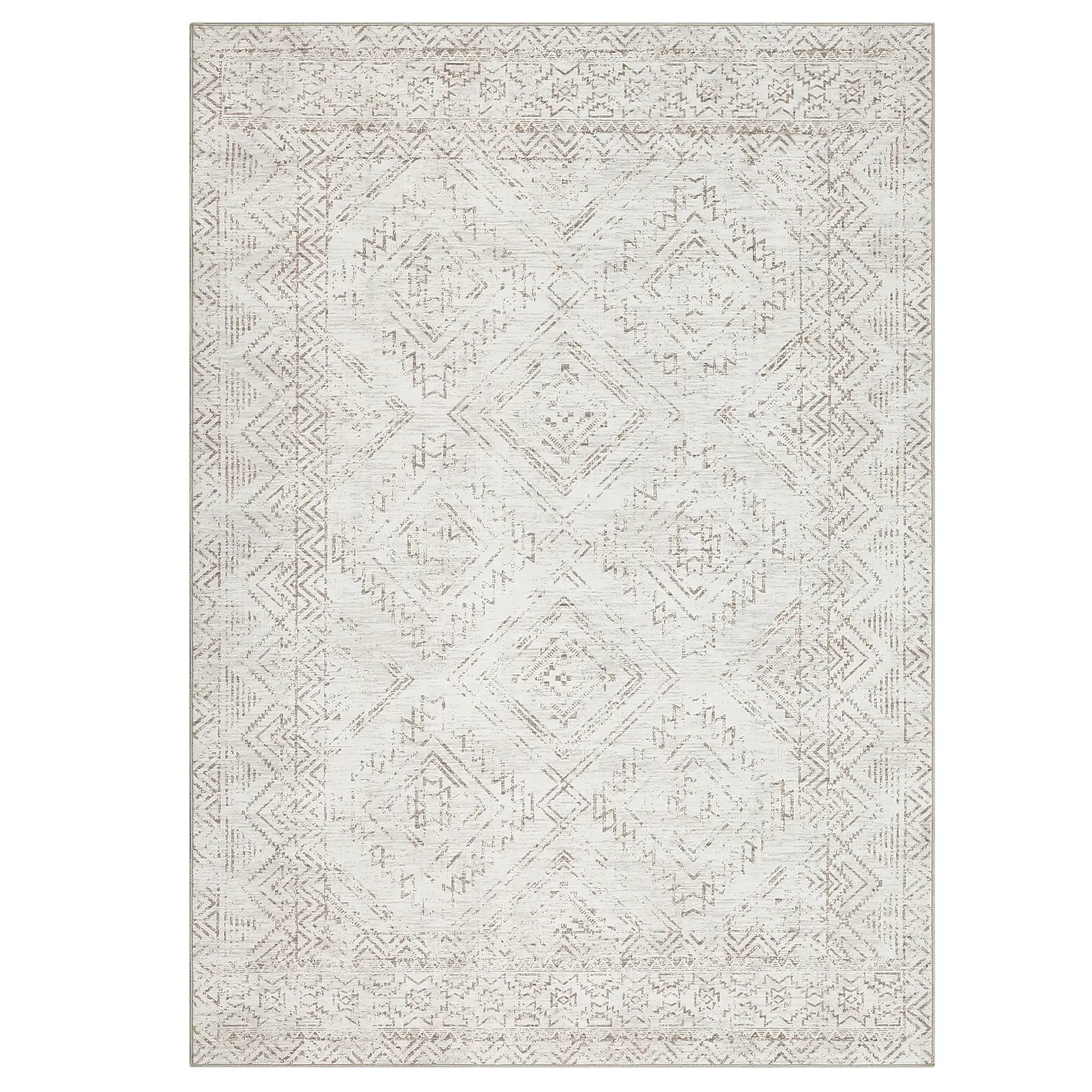 Garvee Washable Modern Vintage Distressed Abstract Area Rug - Low-Pile Thin Collapsible Carpet, Mark-Resistant, Non-Slip Backing for Living Room/Bedroom/Dining/Nursery