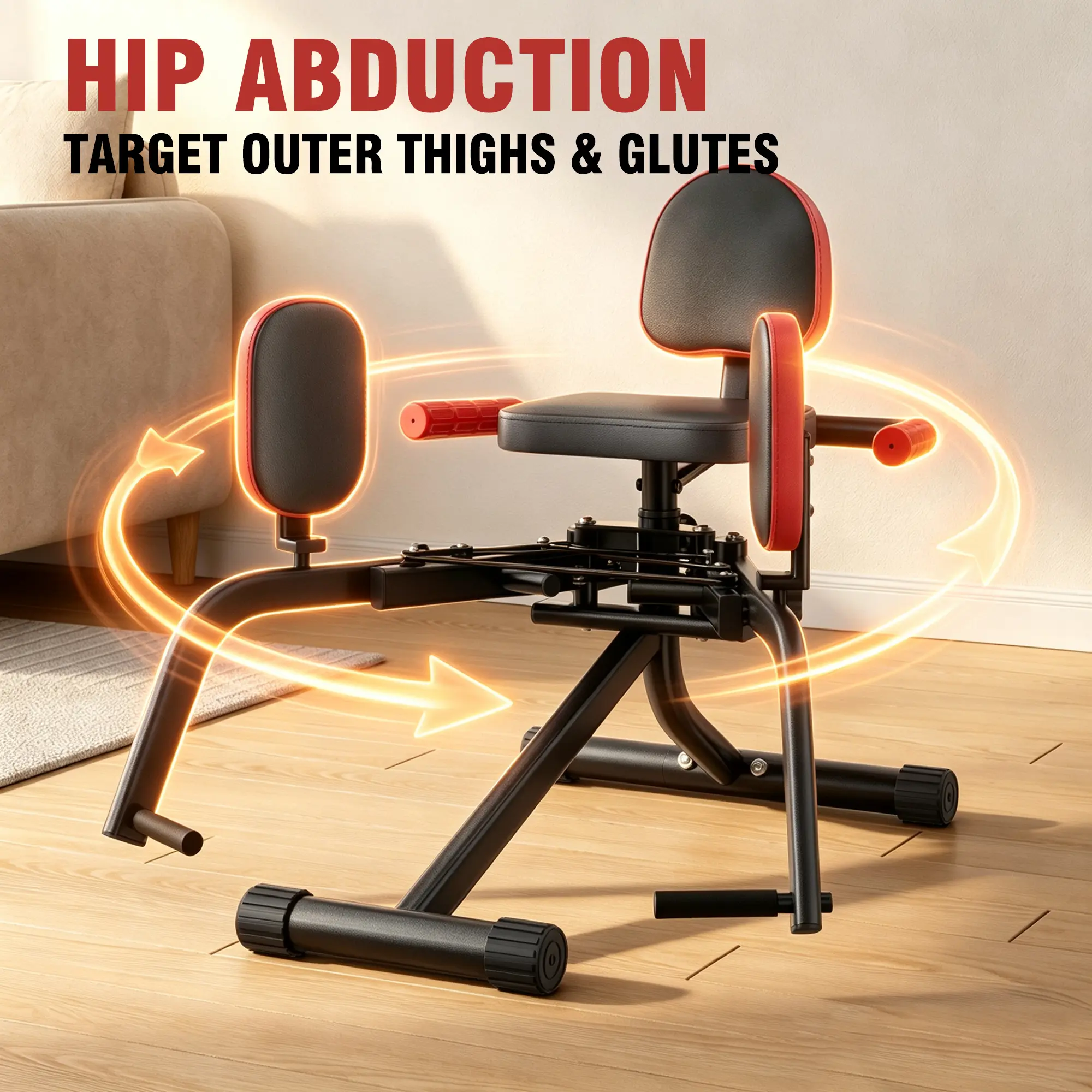 Heavy Duty Glute Machine with Padded Seat & Armrests, 3 Height Positions, Swivel Seat & Leg Holders, Foldable Style Hip Trainer for Home Gym Apartment