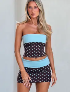 IMOGEN MINI SKIRT - BROWN AND BLUE POLKA DOT