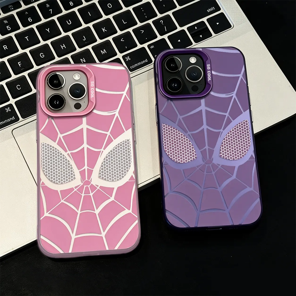 Creative Spider-Man Web Phone Case - Shockproof, Durable, Anti-Slip Multi-Model Cover for iPhone 17/16/15 Pro Max & Samsung S Series |   Spider‑Man Mask Trendy Phone Cover Trendy Pink Couple Design Phone Accessories, Shockproof Phone Accessory
