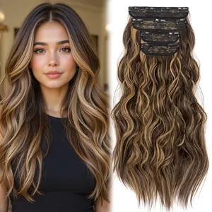 4Pcs Clip in Hair Extensions 22inch Thick Long Wavy Curly Hair Extensions Synthetic Hairpieces for Women