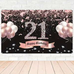 21st Birthday Party Decoration, Rose Gold 21st Birthday Backdrop, Shimmer Wall Backdrop, Happy 21st Birthday Banner, Party Supplies Photography Supplies Background, Ornaments, Yard Sign Banner, Photo Backdrops