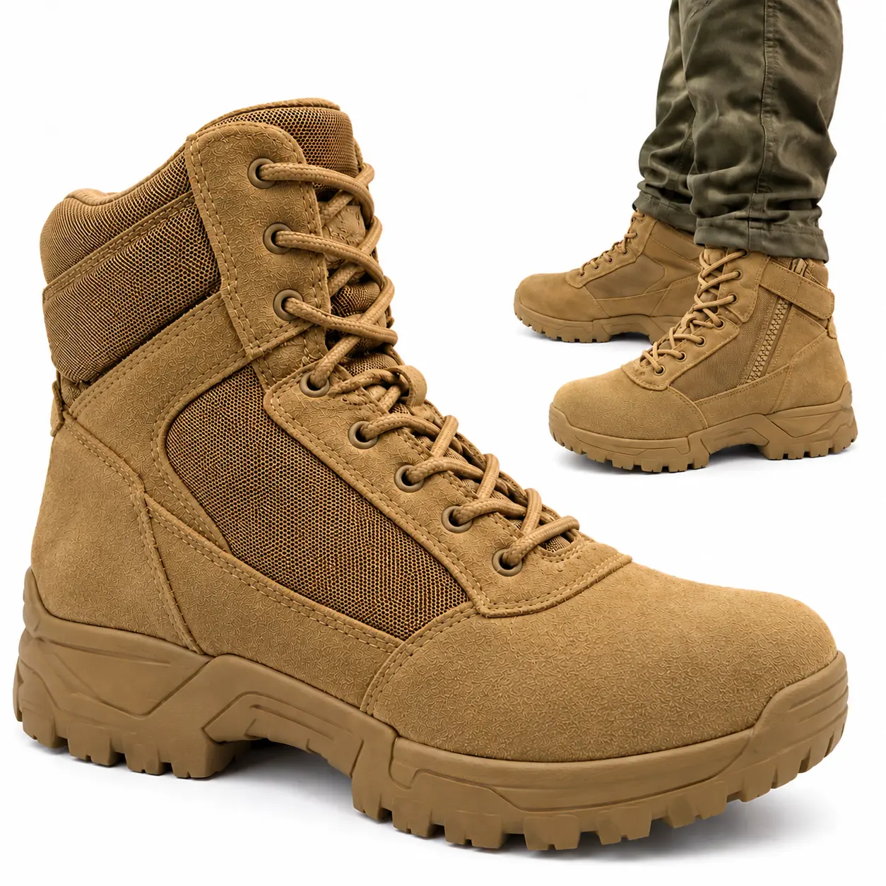 Military Men's Work & Utility Footwear - High-Top Tactical Hiking Boots, Lightweight Suede & Mesh Combat Boots with Non-Slip Lugged Sole, Soft Toe