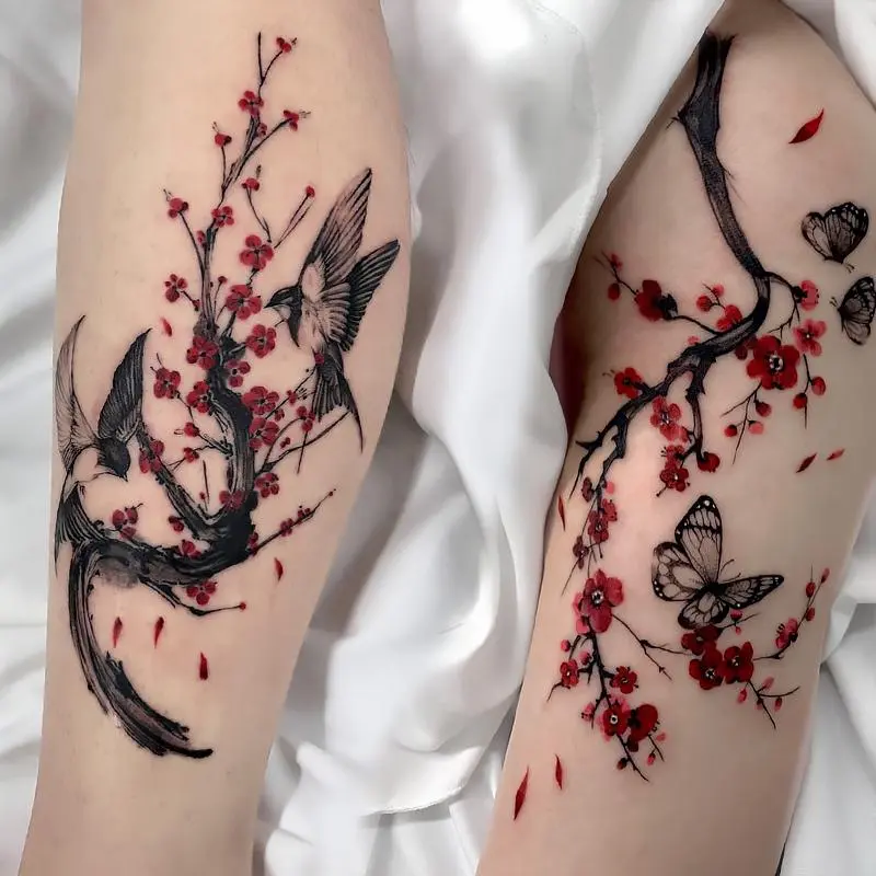 8pcs/set Plum Blossom Pattern Tattoo Sticker, Waterproof Long Lasting Tattoo Sticker For Women & Men, Temporary Fake Tattoo, Temporary Tattoo Stickers, Temporary Body Art For Festival, Party, Waterproof Temporary Tattoos