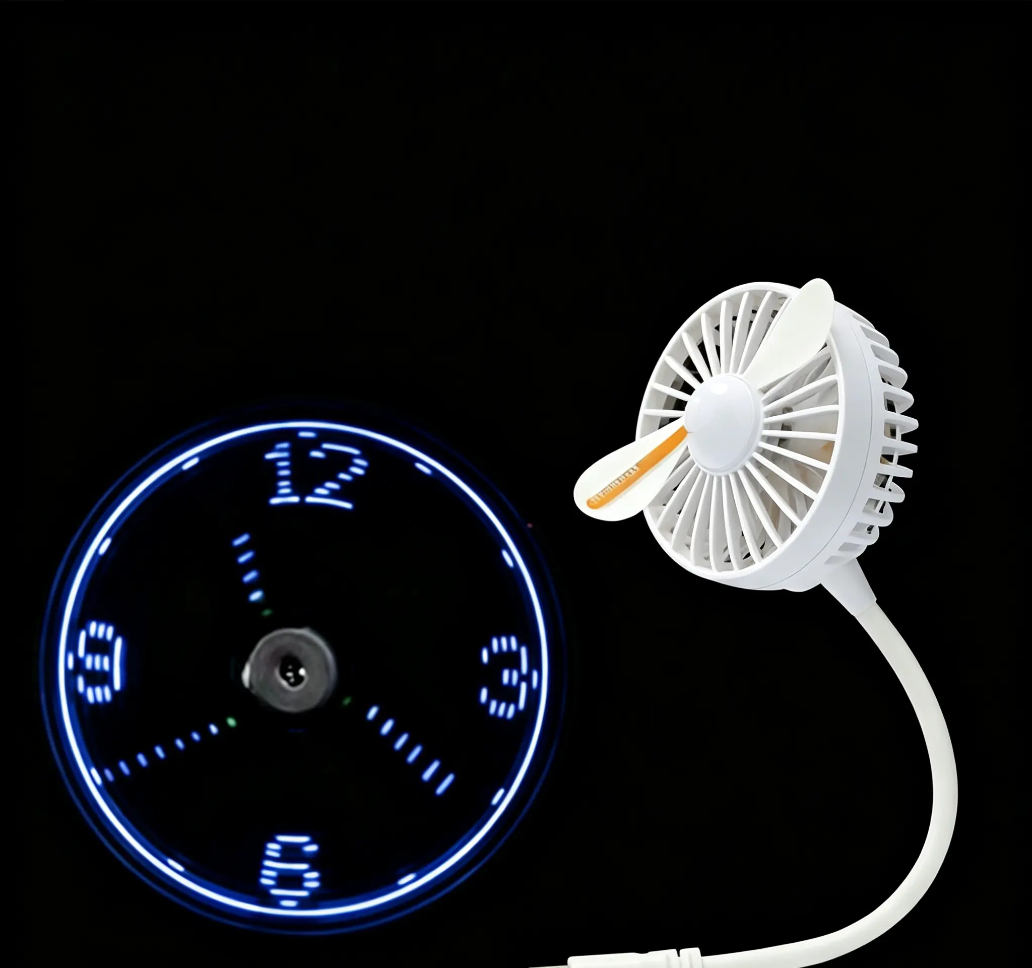 New USB Clock Fan with Display Function, LED Decorative Time Display, LED Desk Fan with Decorative Time Display, Mini Flexible Fan for Office Desk Accessories, Home Decor, Summer Fan, Gift