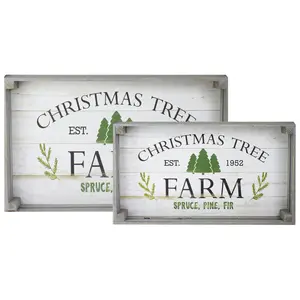 Northlight 2 Farm Fresh Trees Wooden Tray Hanging Signs