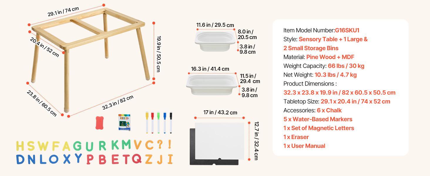 VEVOR Sensory Table for Toddlers, Wooden Kids Activity Table with Reversible Double-Sided Board, Storage Bins, and Non-Slip Feet, for Boys and Girls Playing Sand and Water, Drawing, Studying, Dining VEVOR Sensory Table for Toddlers, Wooden Kids Activity Table with Reversible Double-Sided Board, Storage Bins, and Non-Slip Feet, for Boys and Girls Playing Sand and Water, Drawing, Studying, Dining