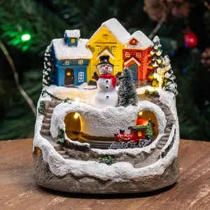 Christmas Village Figurines Christmas Collectibles Statues Architectural Decorations, Snowman with Spinning  8 Music & LED Light for Xmas  Decor