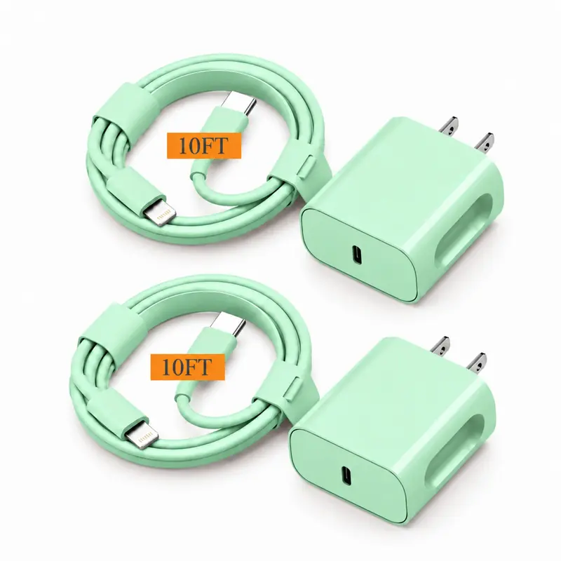 20W Fast Charger for iPhone, 2-Pack USB-C Wall Charger with 10FT Extra Long Charging Cable, Fast Charging Block Compatible with iPhone 14/13/12/11 Pro Max Plus Mini & iPad