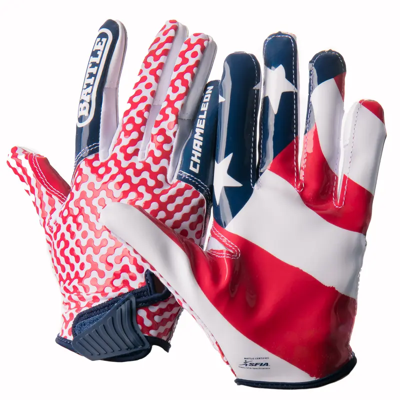Battle Sports Adult "USA Flag" Chameleon Receiver Football Glove - Red/White/Blue