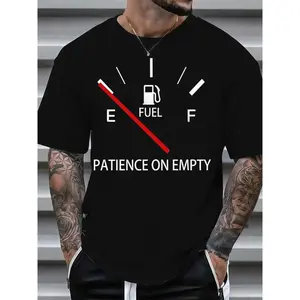 Men’s Black Graphic T-Shirt – Fuel Gauge “Empty” Print, “Patience On Empty” Tee