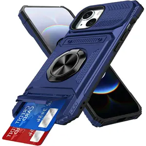 Phone Cases for iPhone 17 Pro Max 16 16E 15 14 13 12 11 Pro Max Plus Case Card Holder [Store 2 Cards] 360° Ring Kickstand Heavy Duty Shockproof Full Body Protective Wallet Cover case for iPhone 17 Pro Max