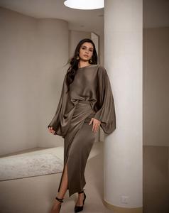 LikeMyChoice Minimalist Loose Shirt & Lace-up Skirt Suit in Rich Brown for Effortless Style Women's Elegant Daily Party Wear Womenswear Clothes prom dress wedding guest dresses