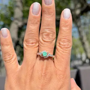 Colombian Emerald Ring Set Silver | Natural Emerald Halo Ring | Emerald Bypass Ring | Cubic Zirconia Emerald Ring | May Birthstone Gift | Sterling Silver Emerald Ring fashion pendant