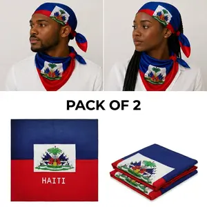 2 Pack Haitian Flag Bandanas Head Wrap Scarf Unisex / World Cup / Patriotic