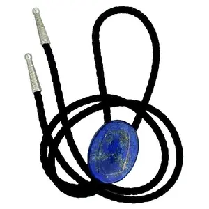 83 Carat Oval Afganistan Rich Blue Lapis Cabochon Bolo Tie Cord Tips EPBT313