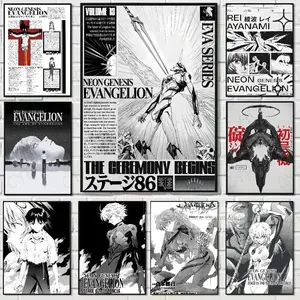Anime N-Neon G-Genesis E-Evangelion Poster Canvas Wall Art Movie Posters for Living Bedroom Black and White Retro Room Decor