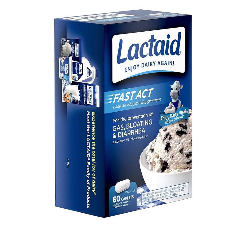 Lactaid Fast Act Lactose Relief Caplets – 60 Travel Packs with Lactase Enzyme