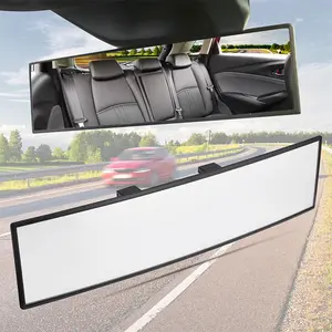 See More Drive Safer  11.81 Inch Panoramic Convex Rearview Mirror Wide Angle HD Clear Real View Glass Clip On Design Effectively Reduce Blind Spots Anti Glare Universal Fit for Car SUV Truck Van Easy Install Interior Accessory Car Rear View Mirror