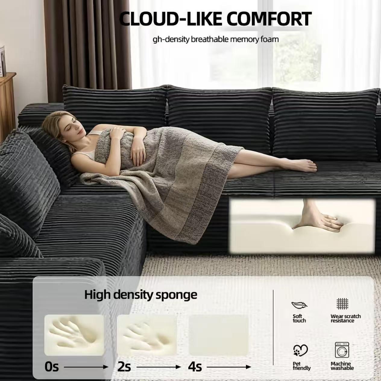 120'' Oversized U-Shaped Modular Cloud Sofa, 8 Seater Boneless Sectional Couch with Chaise Lounge, 4-in-1 Free Combination Deep Seat Corner Sofa, No Assembly for Living Room