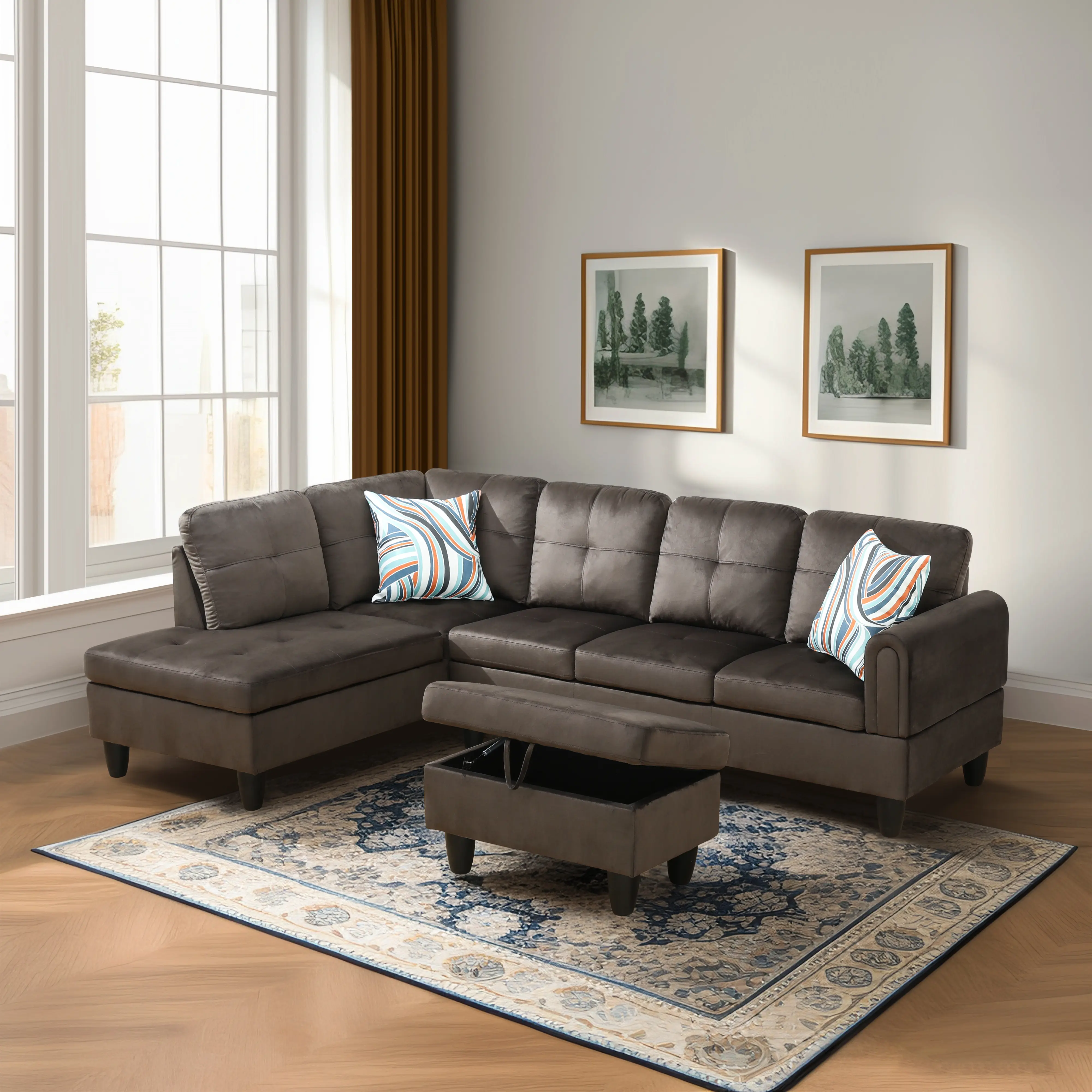 Dark Brown Flannel 3-Piece Sofa Set - Brown-Toned, Dark, Chic Sofa Sets with Soft Plush Seating, Modern Stylish Design for Living Room, Home Lounge, Brown-Toned Sofa Sets
