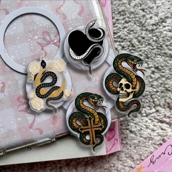 Gothic Tattoo Inspired Snake Phone Grip, Neo-Traditional Skull and Serpent Griptok, Edgy Dark Americana Snake Acrylic Phone Stand, Grim Reaper Vibe Tech Accessory, Gift for Alt Guy Magnetic Magnetic Magnetic