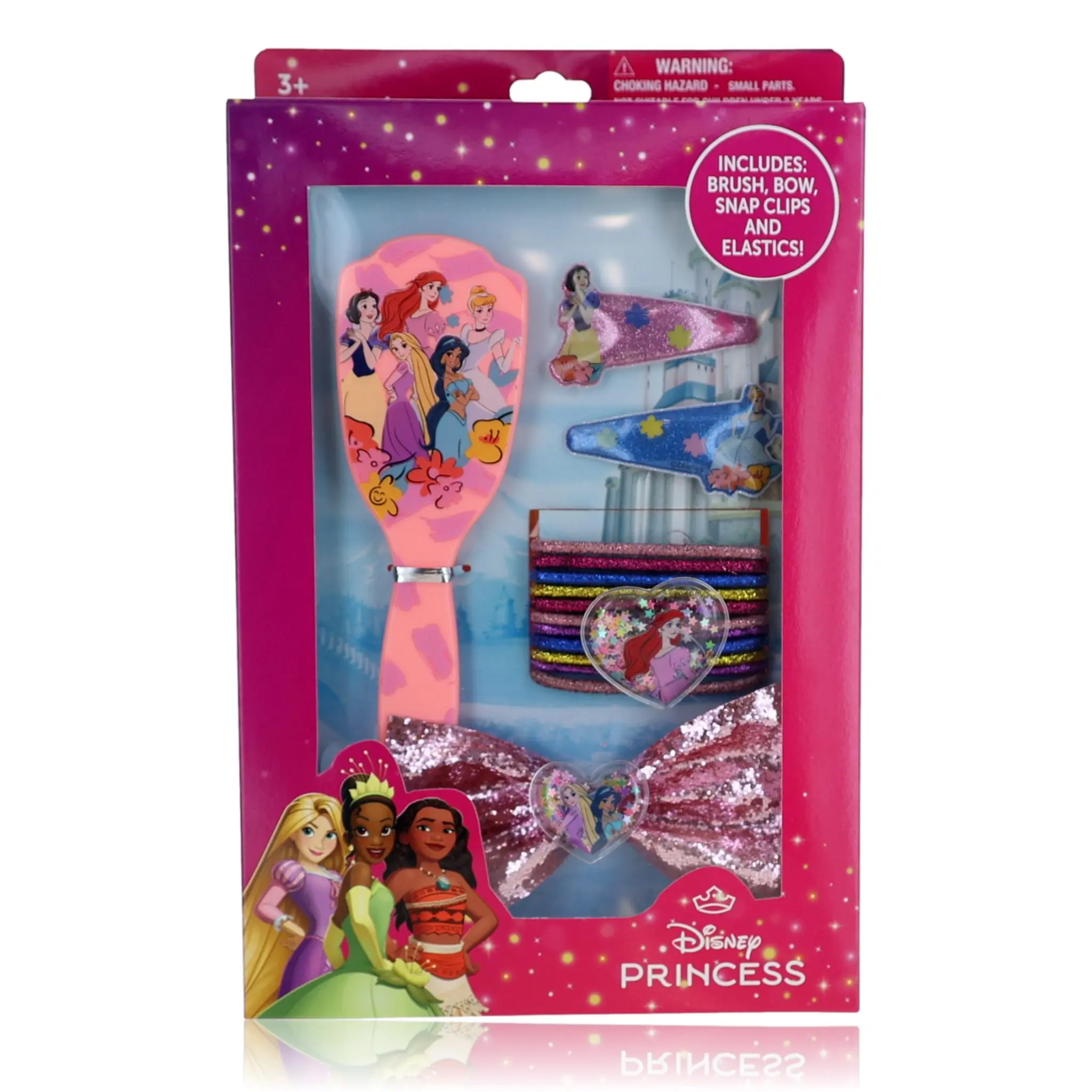 Disney Princess Snap-Bow Character Brush & Hair Accessories Set, 15-Piece Kids’ Beauty & Personal Care Kit, Characters